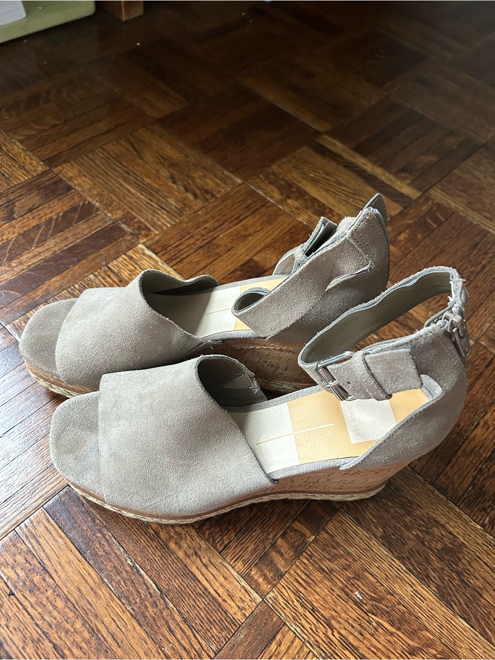 Dolce Vita Taupe Suede Espadrille Wedge Sandals